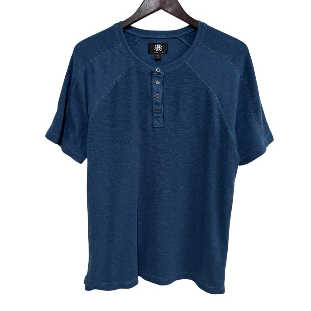 Rock Republic Men's Henley Shirt Blue Slim‎ Fit Size XL 22 x 29